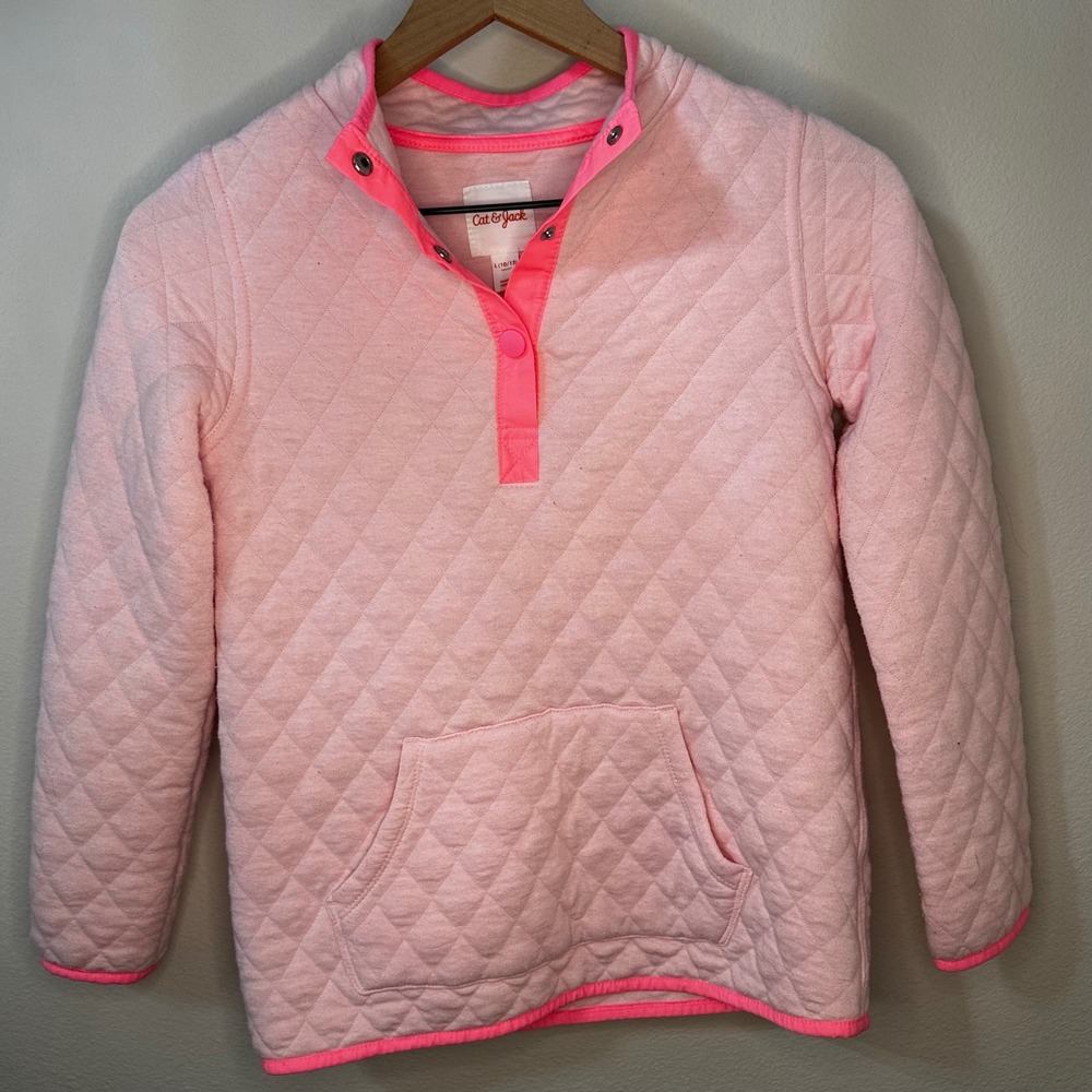 Cat & Jack‎ Pink Quilted Snap Neck Pullover Sweatshirt Girls Size L 10 12